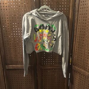 Gray‎ Crop Top with Colorful Print